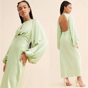 Significant Other Green Satin Demi Backless Gown